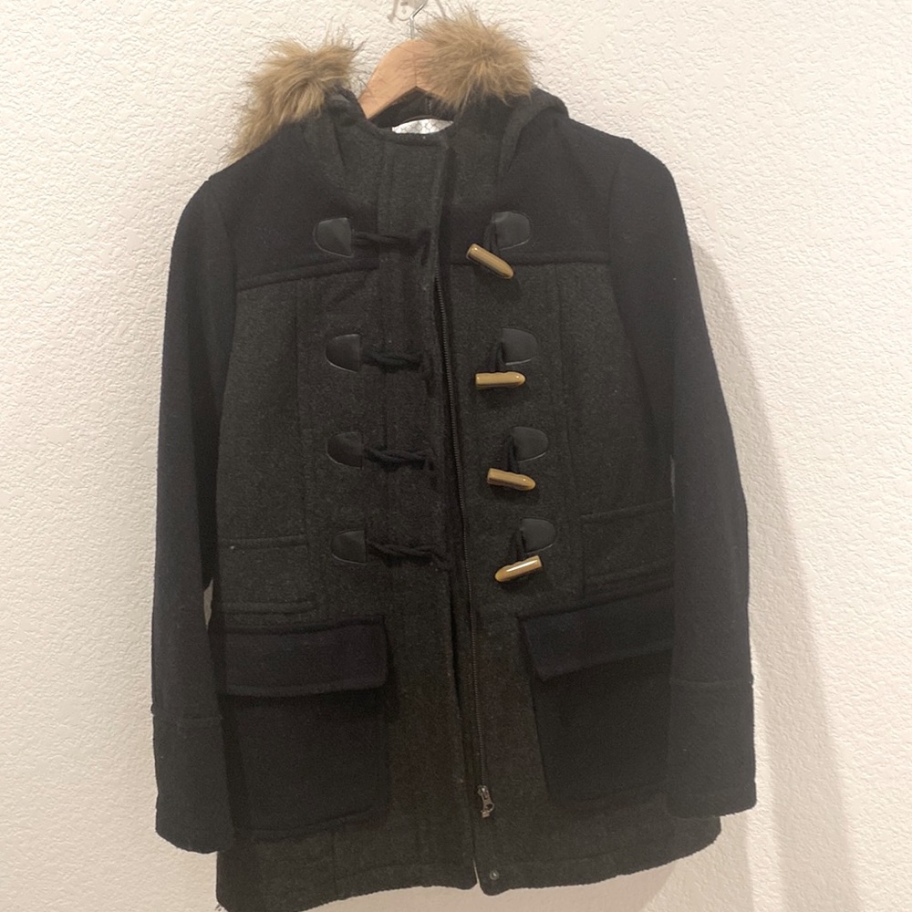 Fur trimmed hooded Pea Coat